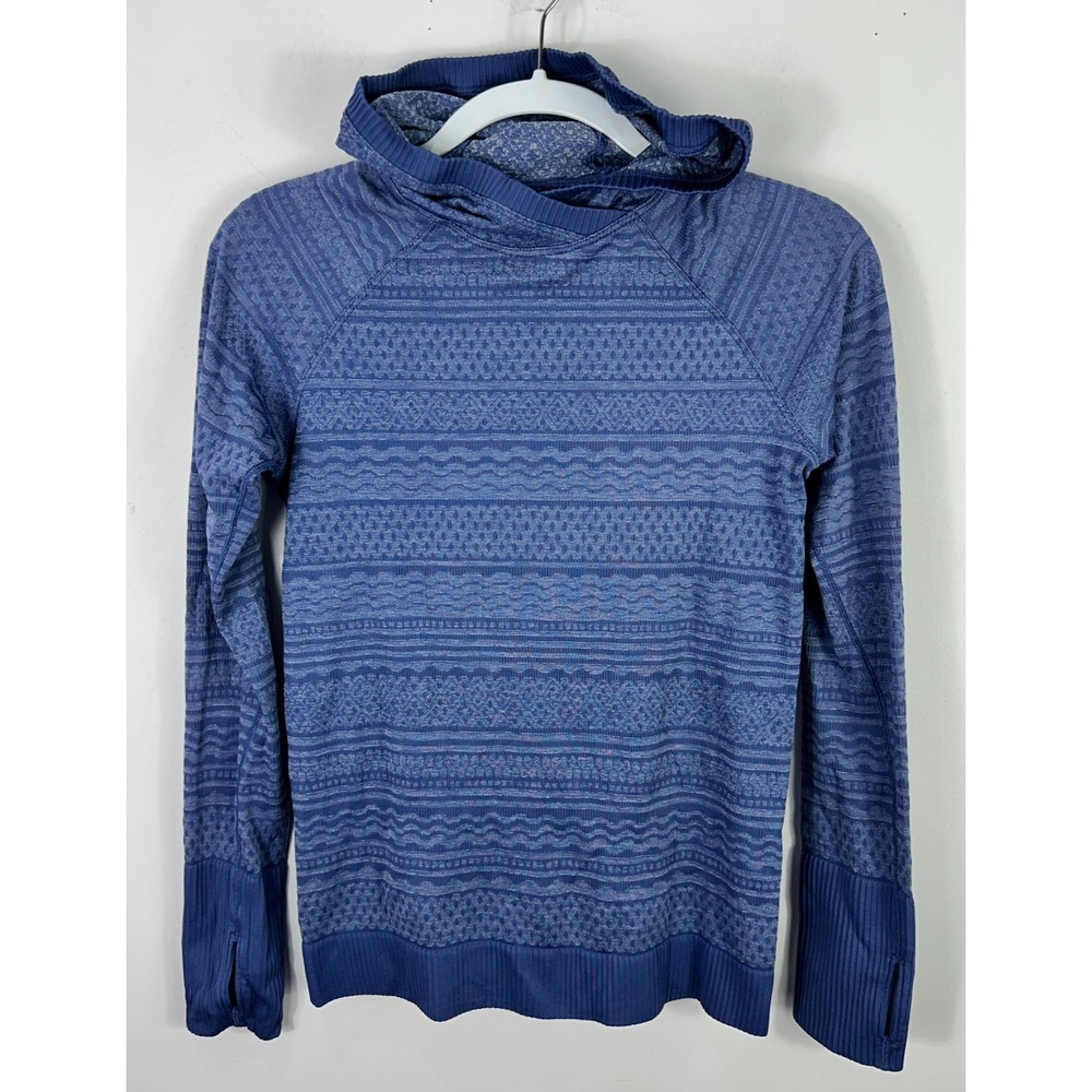 Lululemon Rest Less Hoodie Pullover Women Size 2 Gatsby Blue Seamless Running